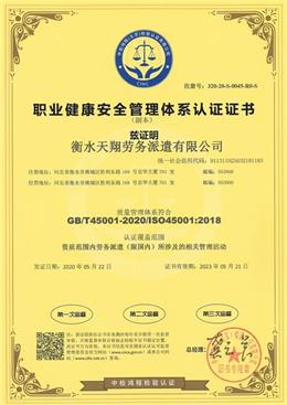 職業(yè)健康安全管理體系認(rèn)證證書
